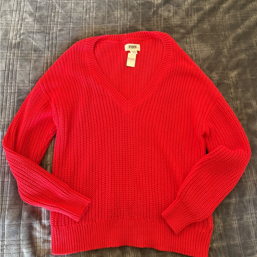 PINK Victoria's Secret Bold Red V-Neck Sweater